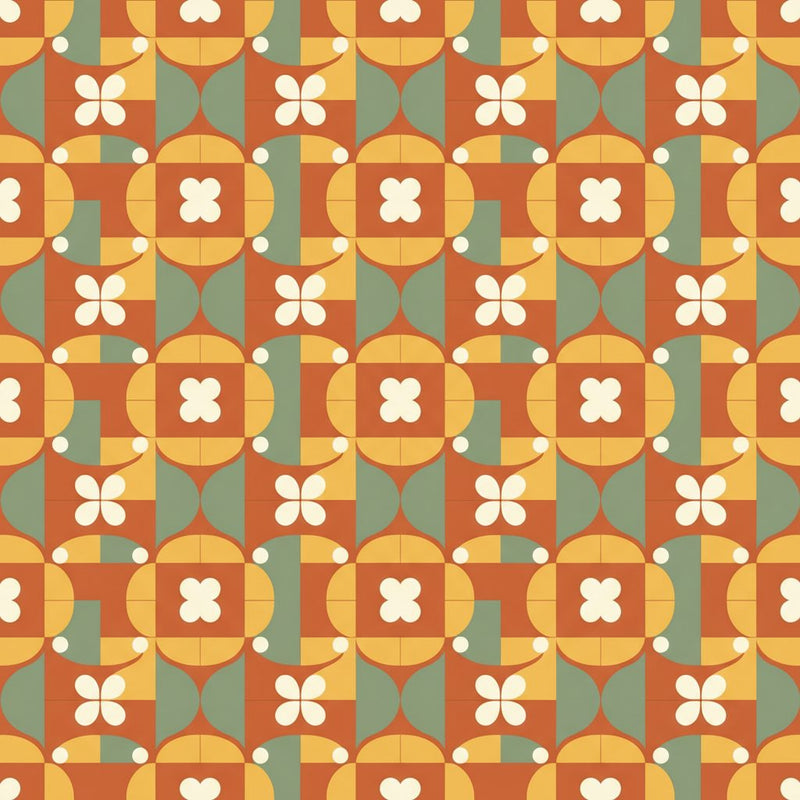 Geometric Wallpaper with Terracotta Flowers