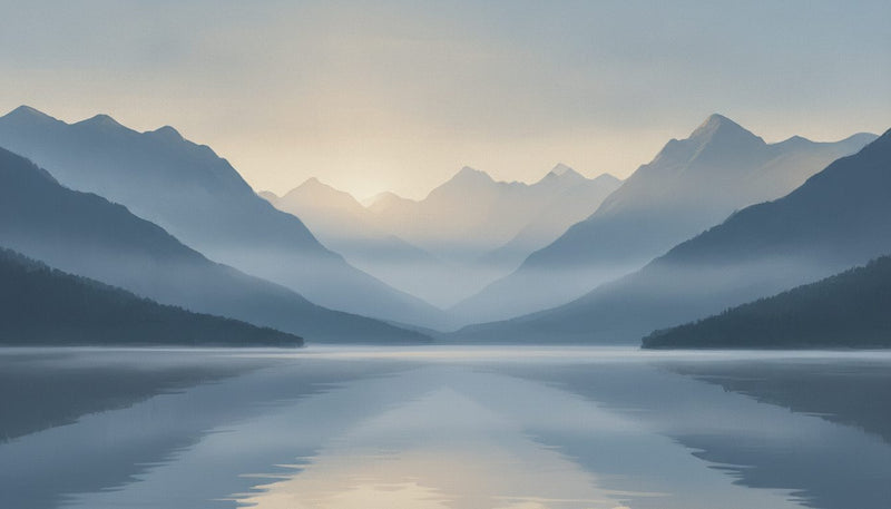 Mountain Mural Wallpaper with Reflective Lake