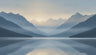 Mountain Mural Wallpaper with Reflective Lake